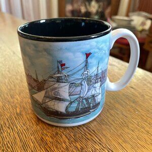 Big Wooden Ships Coffee Cup Mug Vintage 1993 by Flowers, Inc